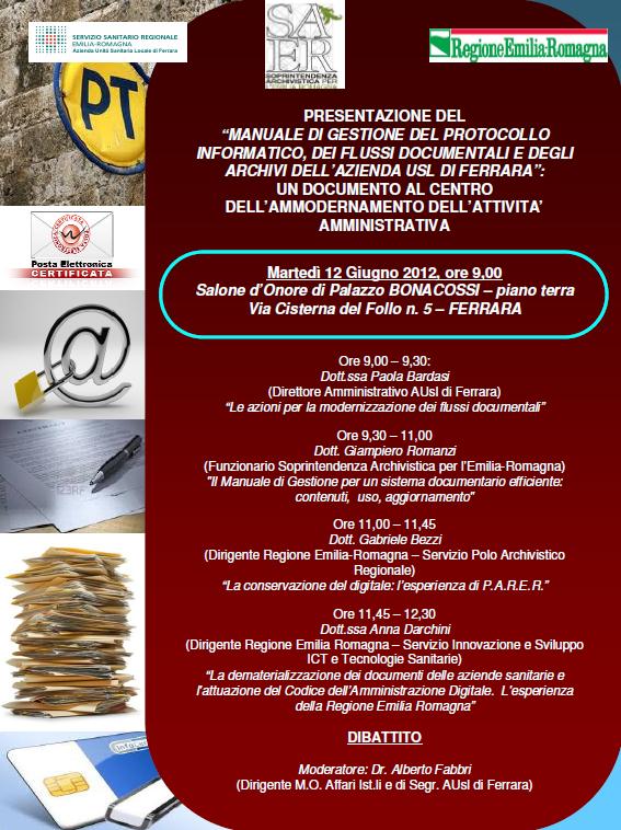 Presentazione del “Manuale di Gestione del protocollo informatico, dei flussi documentali e degli archivi” dell’Azienda USL Ferrara: un documento al centro dell’ammodernamento dell’attività amministrativa