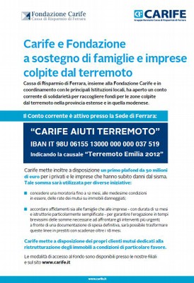 Foglio informativo CARIFE AIUTI TERREMOTO