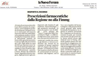 Prescrizioni farmaceutiche_ricorso irricevibile NUOVA FERRARA 20_01_16