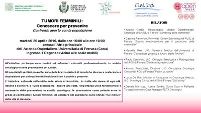 Open Week 2016. Tumori femminili: conoscere per prevenire