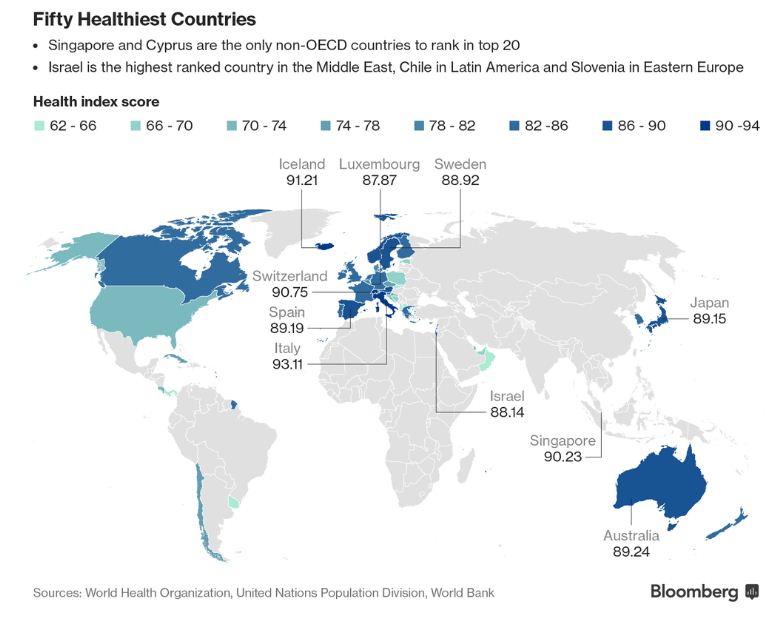 cartina mondiale indice di salute 2017
