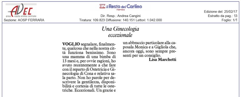 Elogio ginecologia cona - Carlino 25.02.2017