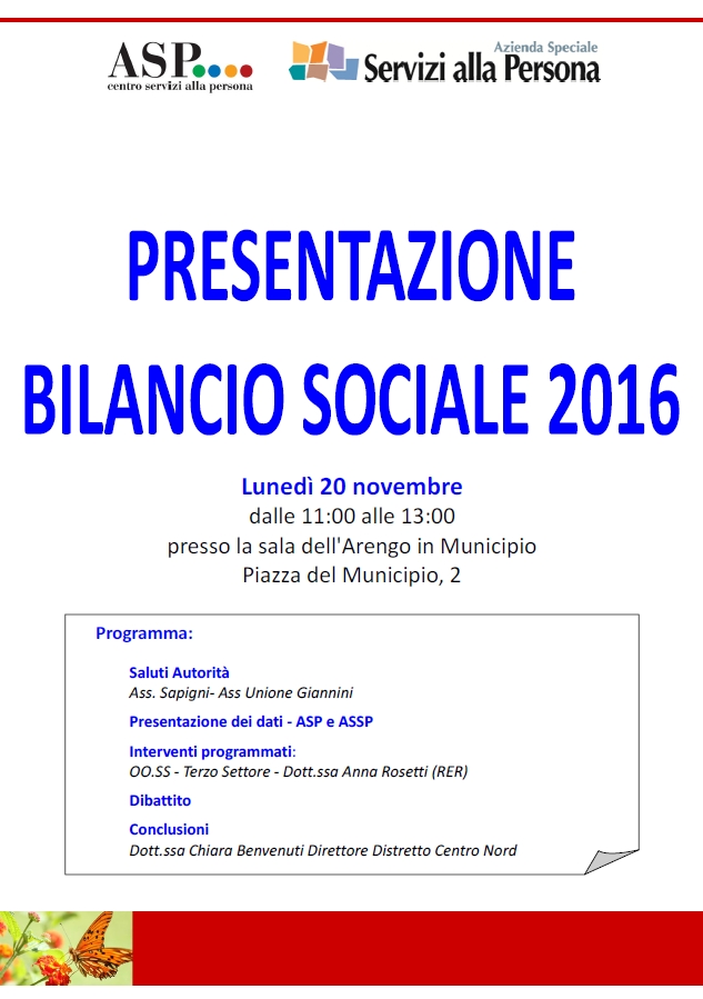 Bilancio Sociale 2016 delle due Aziende di Servizio alla Persona del Distretto Centro-Nord