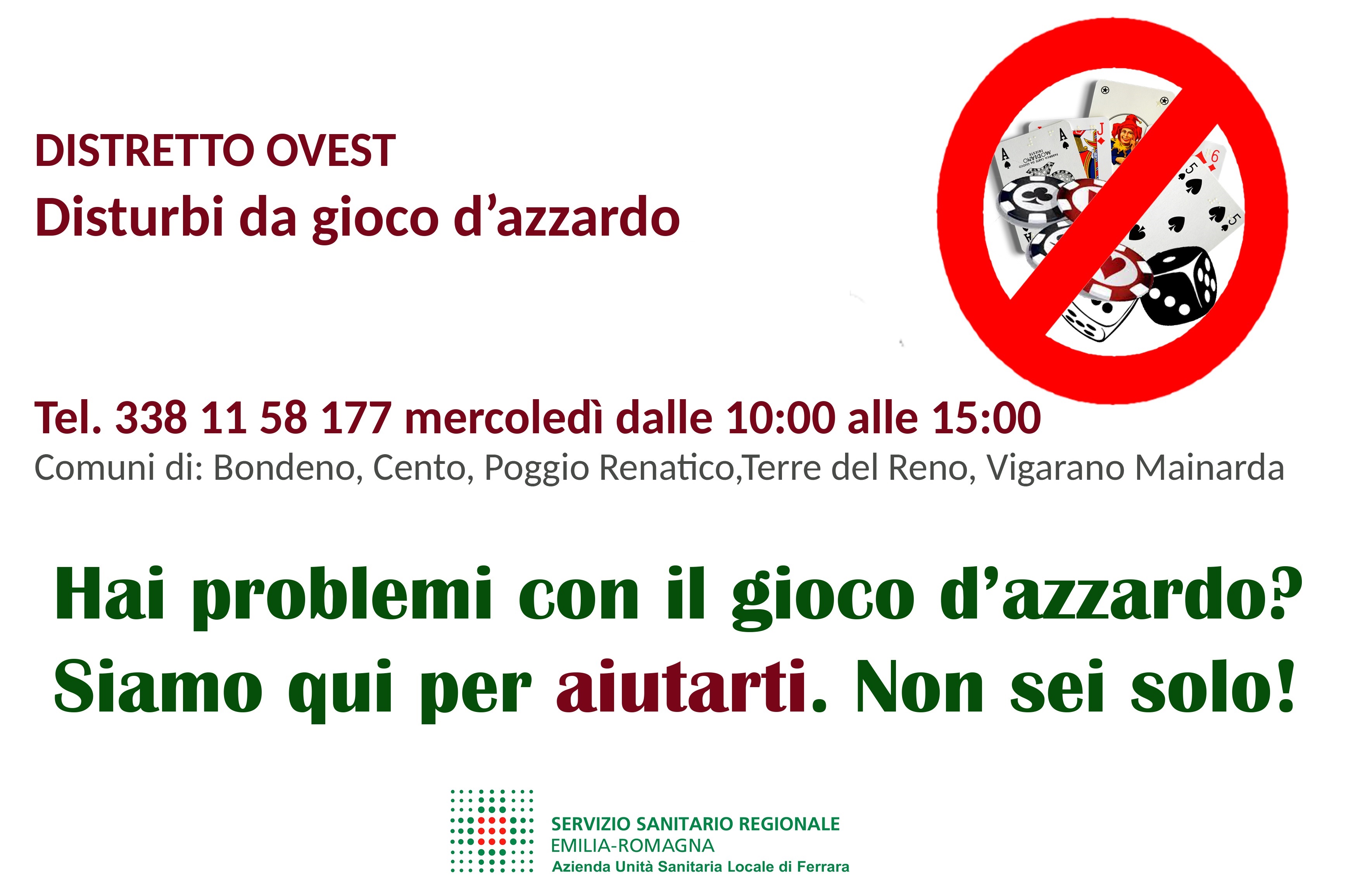 Disturbo da gioco d’azzardo, Punto Informativo telefonico al Distretto Ovest