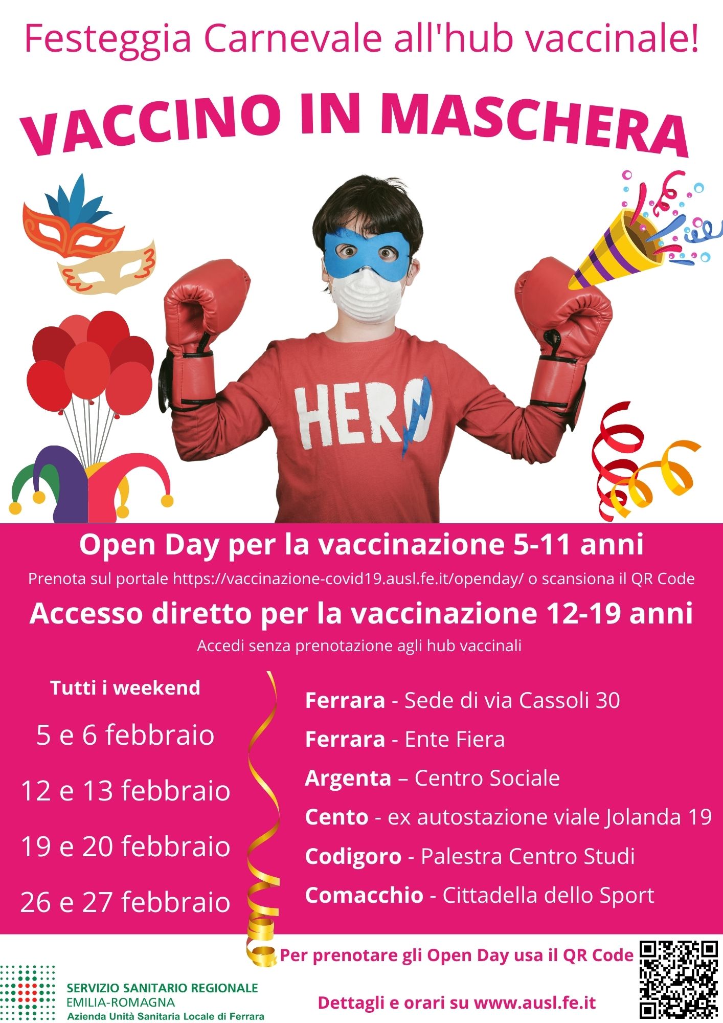 Gli Open day per la vaccinazione di bambini e giovani continuano anche in febbraio con animazioni a tema carnevalesco