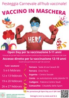 Gli Open day per la vaccinazione di bambini e giovani continuano anche in febbraio con animazioni a tema carnevalesco