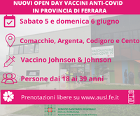 Open Day vaccinali a Comacchio, Argenta, Codigoro e Cento
